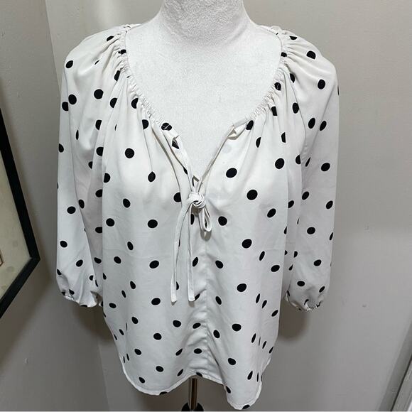 Versona Polka Dot Women's Top Size Large White and Black Drawstring Neckline - Picture 6 of 6